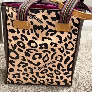 Consuela Leopard Print Tote with Vibrant Straps